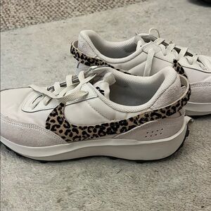 Nike Women's White and Leopard Print Sneakers